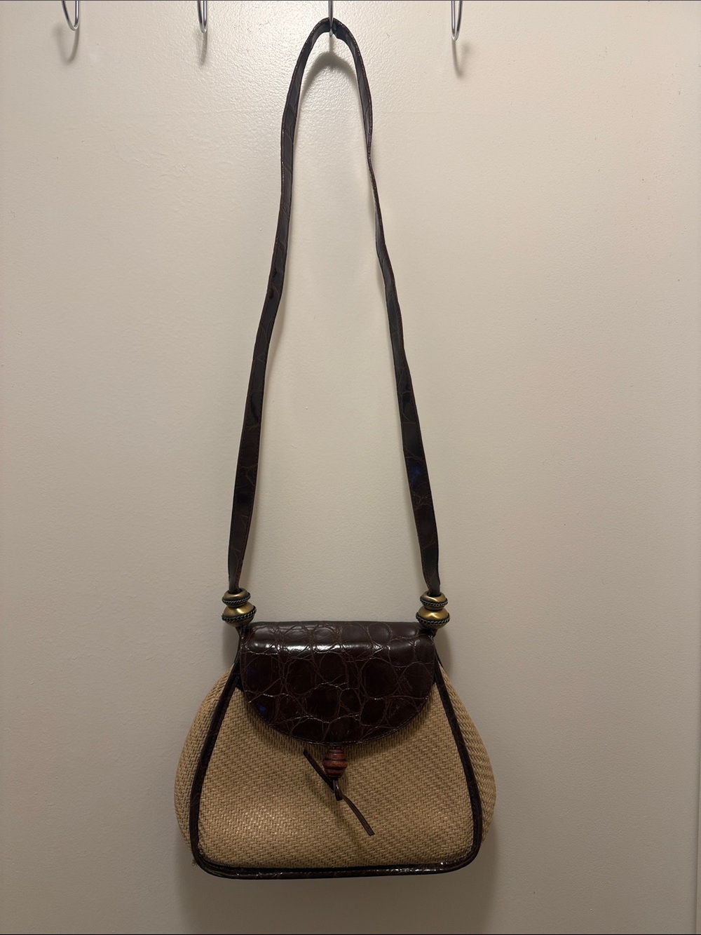 Vintage Bechamel Straw Croc Embossed Leather Crossbody Shoulder Bag
